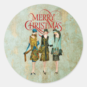 Adesivo Redondo Saudação de Natal Feminina Vintage dos anos 1930