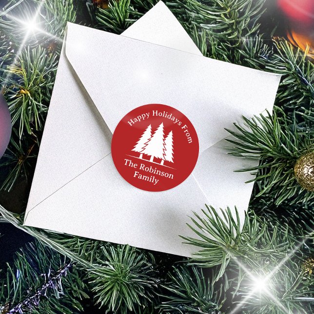 Adesivo Redondo Saudação de Natal Russo com Três Pinheiros (Criador carregado)