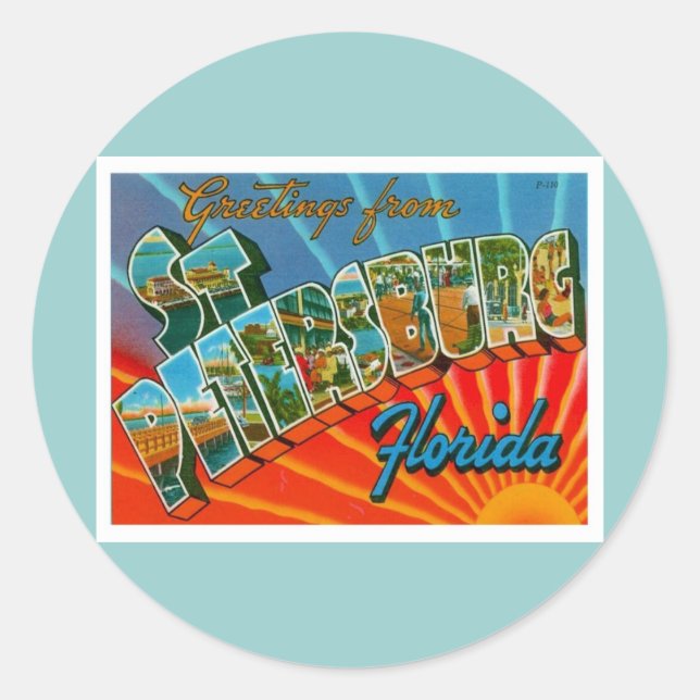 Adesivo Redondo Saudações Da Rua Petersburg Flórida (Frente)