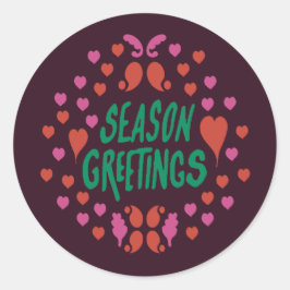 Adesivo Redondo Saudações da temporada em letra verde com corações