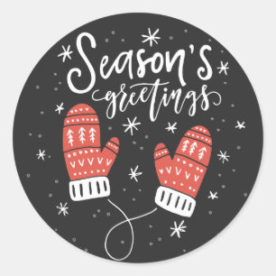 Adesivo Redondo Saudações da temporada Red Mittens Holiday Stick