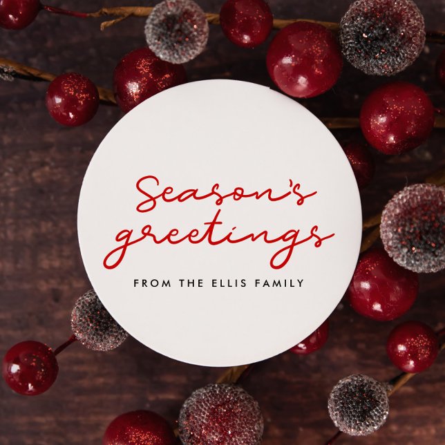 Adesivo Redondo Saudações da temporada, vermelho e branco Minimali (Criador carregado)