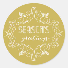 Adesivo Redondo Saudações de Fim de Ano Folhagem Deco Vintage Fest