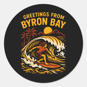 Adesivo Redondo Saudações de Surf de Byron Y Vintage Feminino