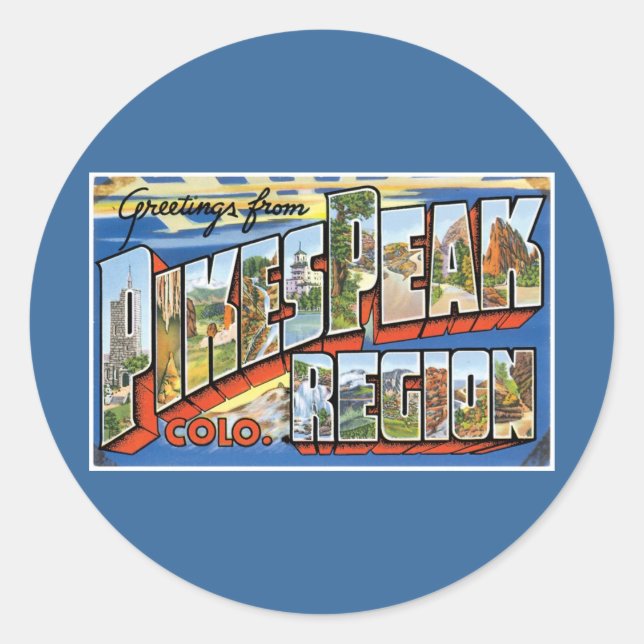 Adesivo Redondo Saudações do Pikes Peak, CO! (Frente)