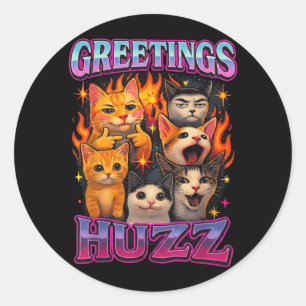 Adesivo Redondo Saudações Huzz Humor de Gato Caótico Divertido Mem
