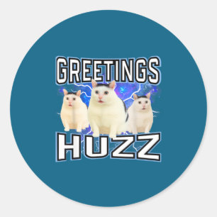 Adesivo Redondo Saudações Huzz Meme de Gato Bobo e Divertido, Gíri