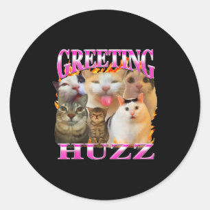 Adesivo Redondo Saudações Huzz Meme de Gato Engraçado Gráfico de B