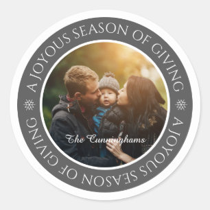 Adesivo Redondo Saudações Joyeous Season   Foto personalizada da f