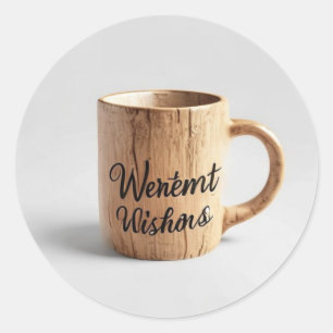 Adesivo Redondo Saudações Mais Quentes: Caneca de Oficina de Madei