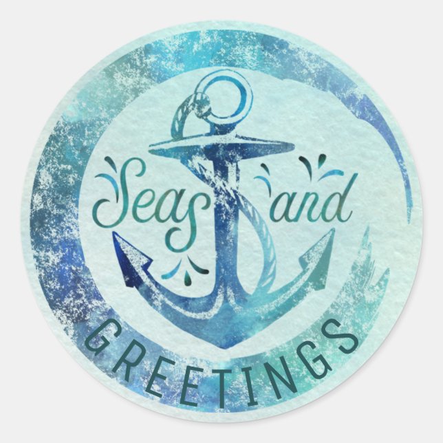 Adesivo Redondo Saudações Náuticas "SEAson's", Onda de Aquarela (Frente)