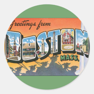 Adesivo Redondo Saudações Viagens vintage de Boston Massachusett