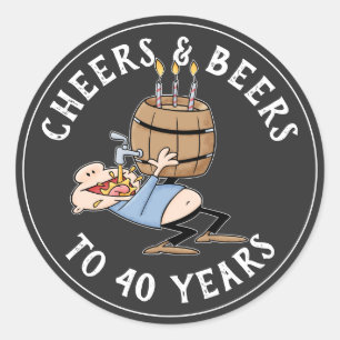Adesivo Redondo Saúde E Cervejas aniversário de 40 anos Preto E