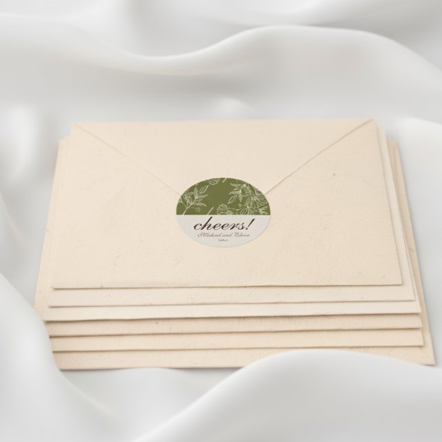 Adesivo Redondo Saúde Floral do Tone da Terra! Casamento Personali (Celebrate in style with this Earth Tone Floral “Cheers!” Custom Sticker!)
