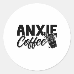 Adesivo Redondo Saúde Mental Ansiedade Consciência do Café Ansieda