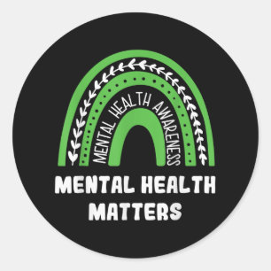 Adesivo Redondo Saúde Mental Como Consciência Mental Arco-Íris