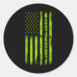 Adesivo Redondo Saúde Mental Consciência Americana Bandeira Milita