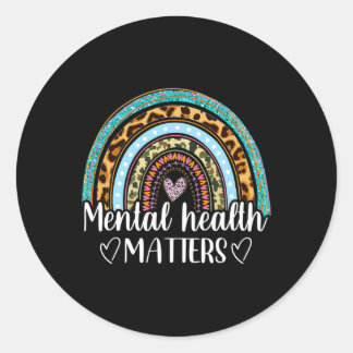 Adesivo Redondo Saúde Mental Importa Leopardo Imprimir Boho Arco-Í