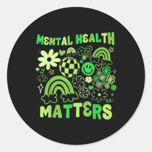 Adesivo Redondo Saúde Mental S Groovy Floral Mental Health Awaren