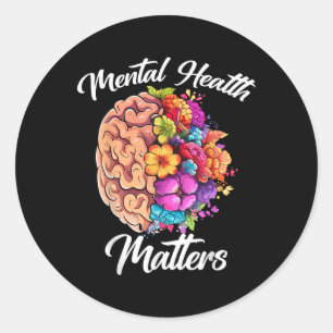 Adesivo Redondo Saúde Mental Sensibilização Cérebro Floral Luta Co