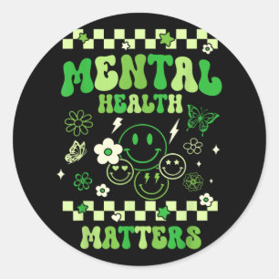 Adesivo Redondo Saúde Mental Sorria De Groovy Saúde Mental Awarene