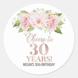 Adesivo Redondo Saúde para 30 anos Rosa de aniversário flores co