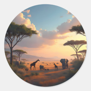 Adesivo Redondo Savannah Dawn – Paisagem Africana ao Nascer do Sol