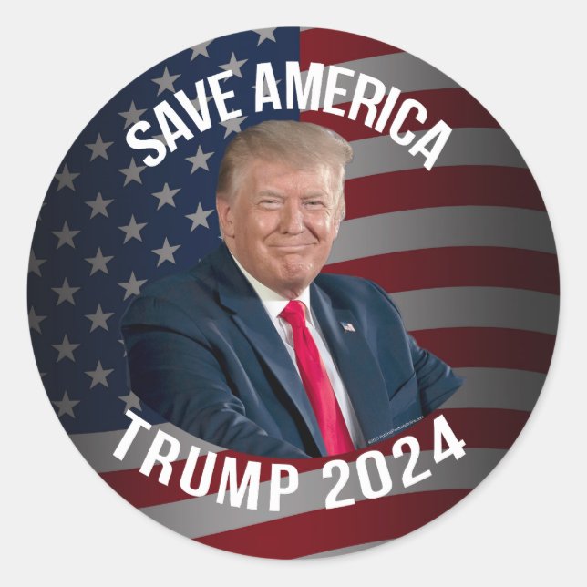 Adesivo Redondo Save America Trump 2024 Presidente Donald J. Trump (Frente)