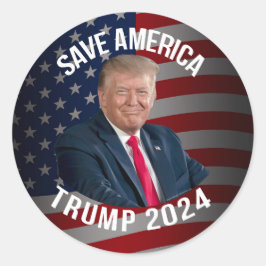Adesivo Redondo Save America Trump 2024 Presidente Donald J. Trump