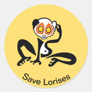 Adesivo Redondo Save LORISES - Animal ameaçado - Sticker Amarelo