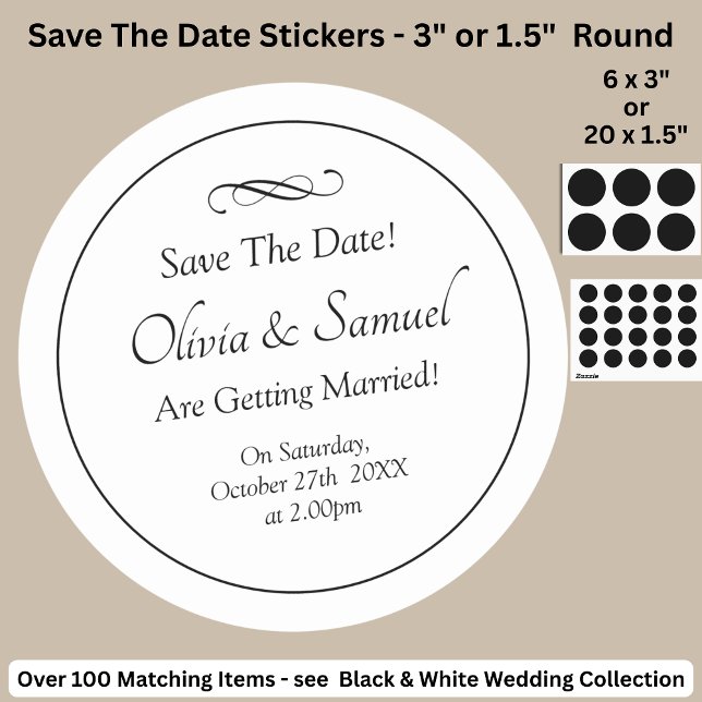 Adesivo Redondo Save The Date - Black & White with Infinity Scroll (Criador carregado)