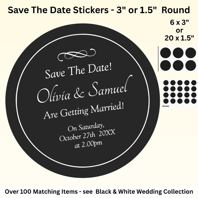 Adesivo Redondo Save The Date - Black & White with Infinity Scroll (Criador carregado)