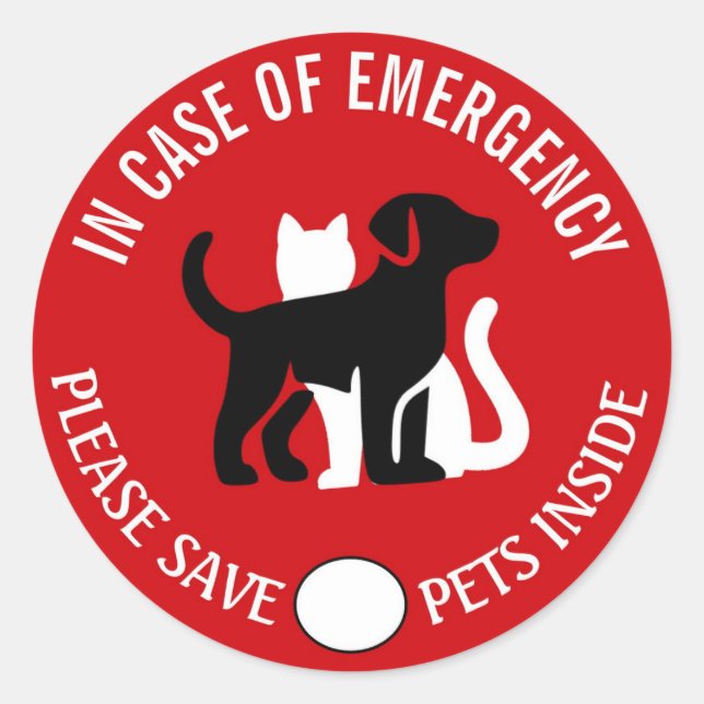 Adesivo Redondo SAVE YOUR PET IN CASE OF EMERGENCY!   Sticker (Frente)