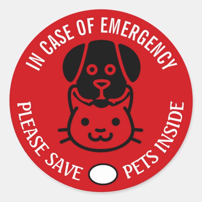 Adesivo Redondo SAVE YOUR PET IN EMERGENCY! Alert First Responders (Frente)