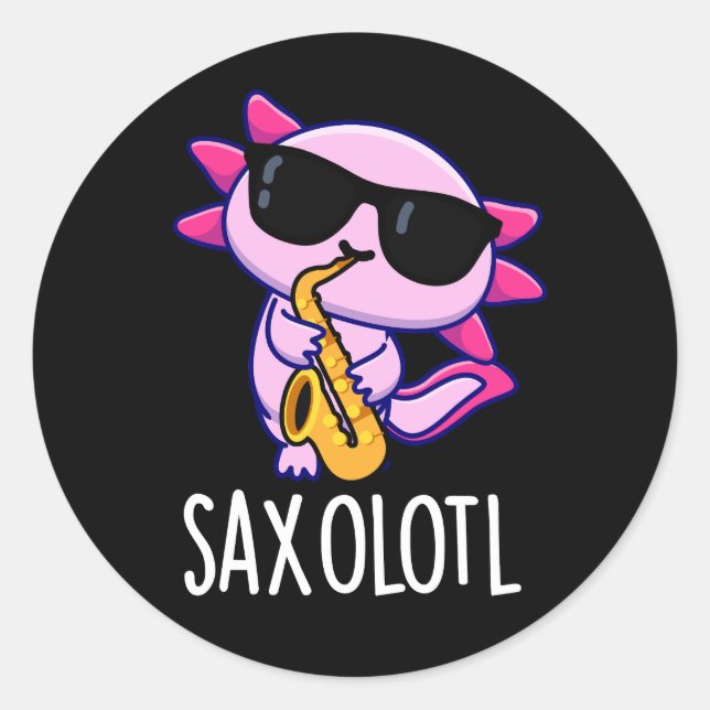 Adesivo Redondo Sax-olotl Engraçado Saxofone Puns Escuros BG (Frente)