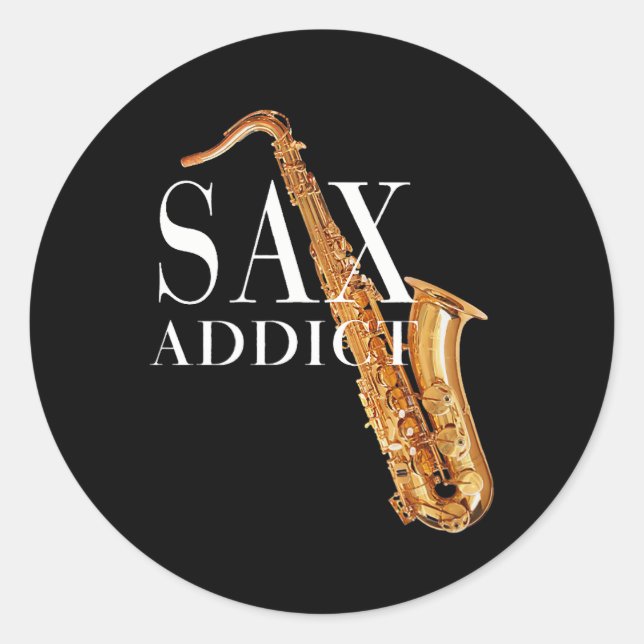 Adesivo Redondo Saxaphone ama viciados em jazz Camiseta (Frente)