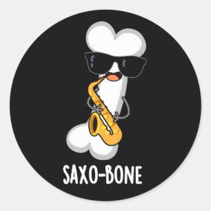 Adesivo Redondo Saxo-bone Funny Bone Funny Music Pun Dark BG