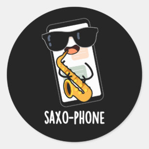 Adesivo Redondo Saxo-phone Funny Cellphone Puns Dark BG