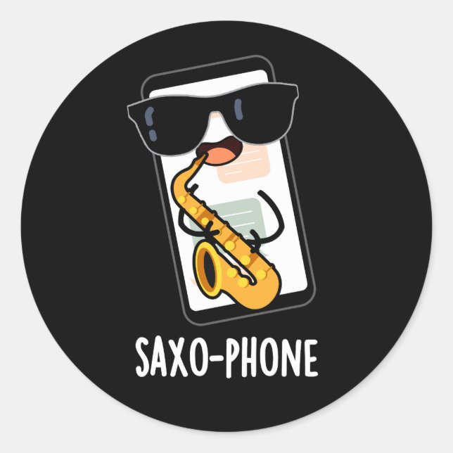 Adesivo Redondo Saxo-phone Funny Cellphone Puns Dark BG (Frente)