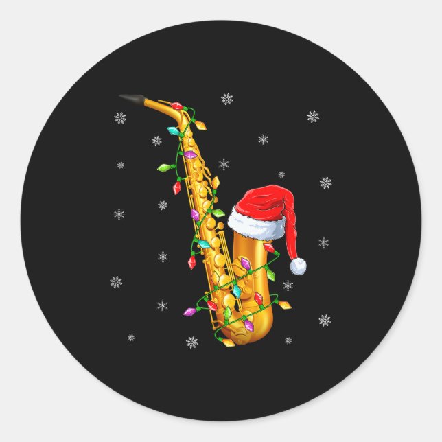 Adesivo Redondo Saxophone Music Lover Xmas Lights Santa Saxophone  (Frente)