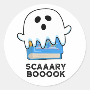 Adesivo Redondo Scaaaary Boook Funny Ghost Book Pun