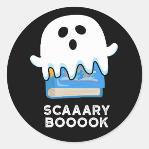 Adesivo Redondo Scaaaary Boook Funny Ghost Book Pun Dark BG