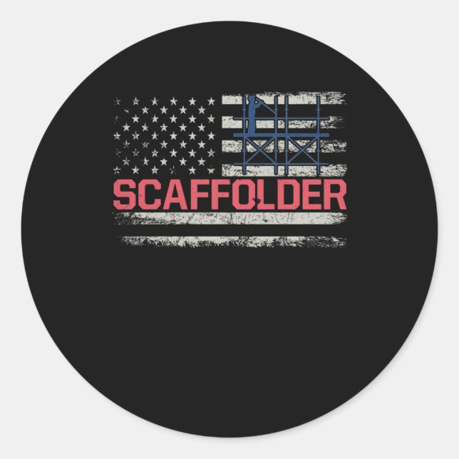 Adesivo Redondo Scaffolder USA Flag Scaffolding Builder (Frente)