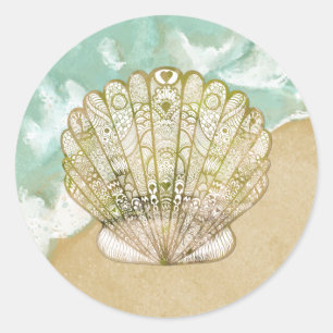 Adesivo Redondo Scallop Shell do tema da praia que Wedding