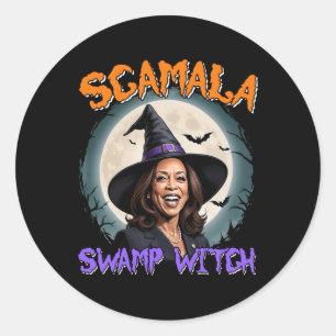 Adesivo Redondo Scamala Harris Anti Kamala Halloween Política Negr