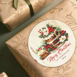 Adesivo Redondo Scandi Winter Foliage Watercolor Felry Christmas