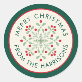 Adesivo Redondo Scandinávia Merry Christmas Wreath Name