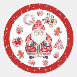 Adesivo Redondo Scandinávia Santa Claus Red