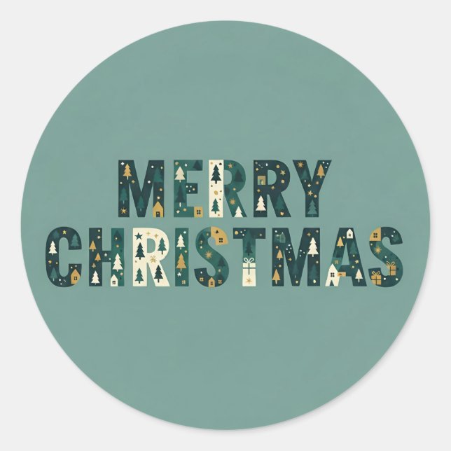 Adesivo Redondo Scandinavian Merry Christmas Typography (Frente)
