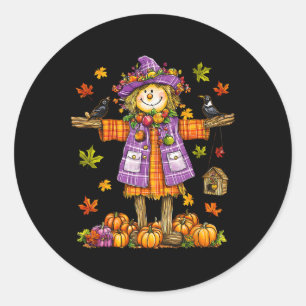 Adesivo Redondo Scarecrow Autumn Fall Season Pumpkin Ação de Graça